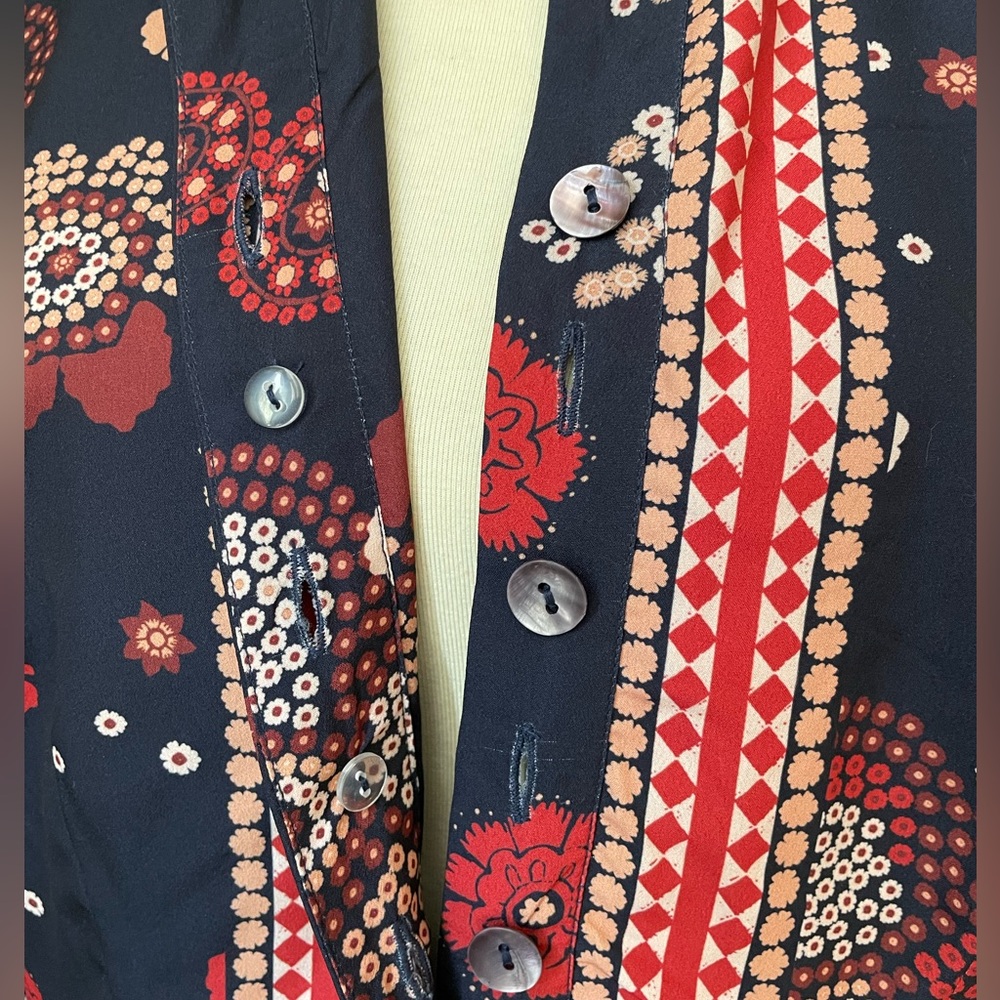 eshakti Navy Blue Floral Midi Dress with Red and White Prints - Picture 6 of 10